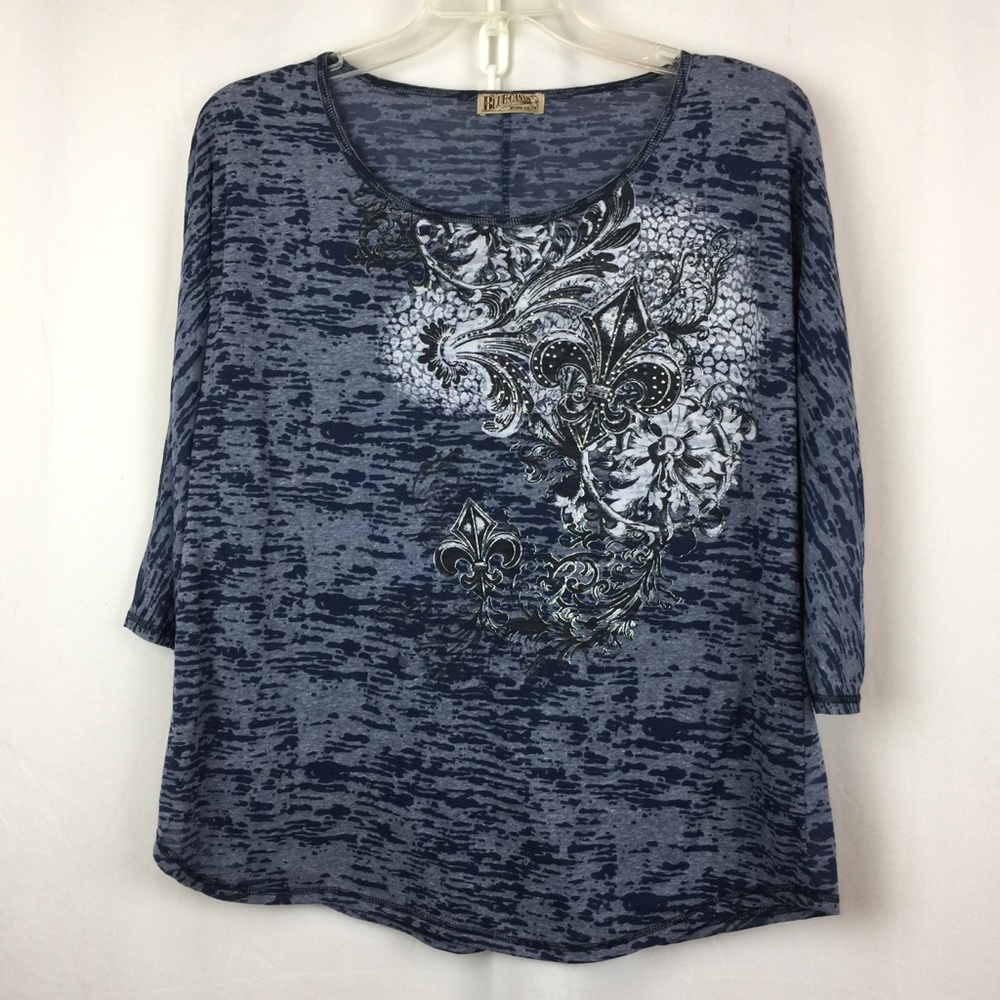 Blue Canyon Woman Burn Out Fleur de Leis Top 2X